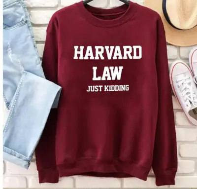 Pink Harvard Law Just Kidding Round Neck Sweater