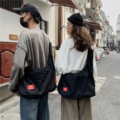 Men Black Crossbody Bag Set with Cap Hat