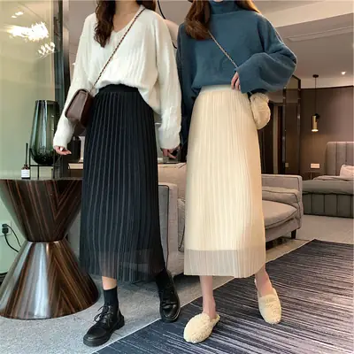 Winter Knitted Mid-Length A-Line Skirt Women