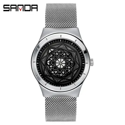 Men's Quartz Watch with Compass & Mesh Belt