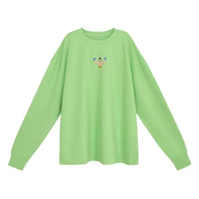 Women Green Cotton Sweatshirt Dress Loose Fit Summer Wear