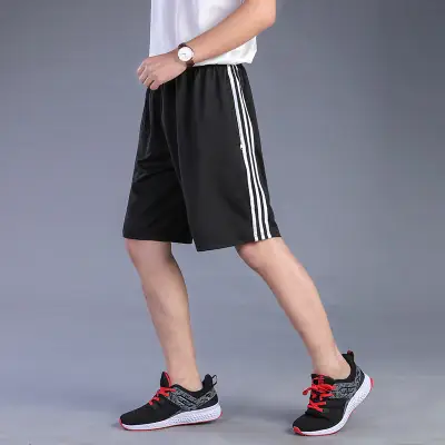Men Grey Elastic Shorts Summer Wear with Blue Stripes