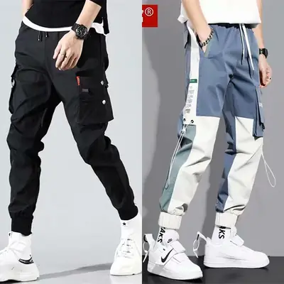 Korean Style Men's Grey Cargo Pants for Spring Autumn