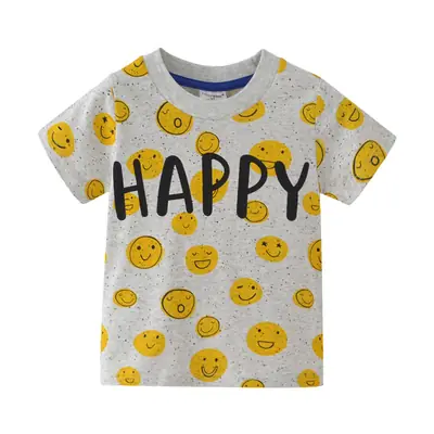 Happy Smiley Face Boys T-Shirt Grey Short Sleeve