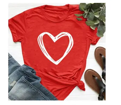 Red Heart Print T-Shirt for Men Women Casual Wear