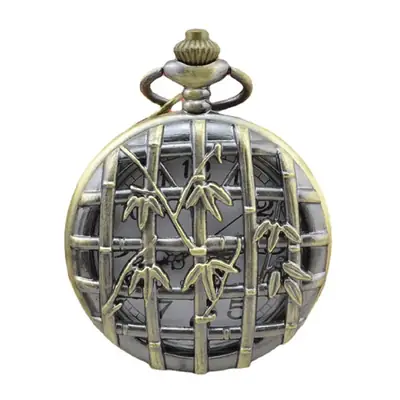 Retro Hollow Carved Bronze Pocket Watch with Chain