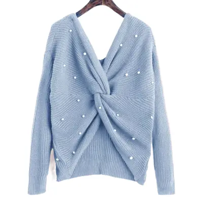 Women's 2025 Beaded Cross Neck Pullover Sweater
