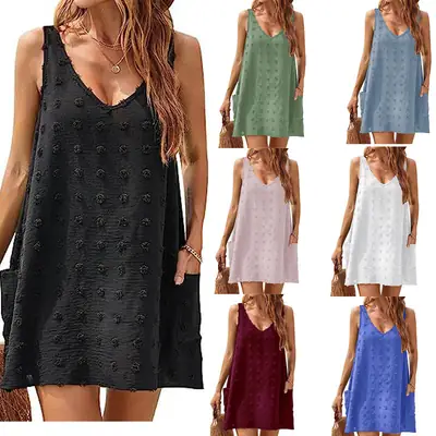 Women's Blue Embroidered V-Neck Sling Seaside Blouse