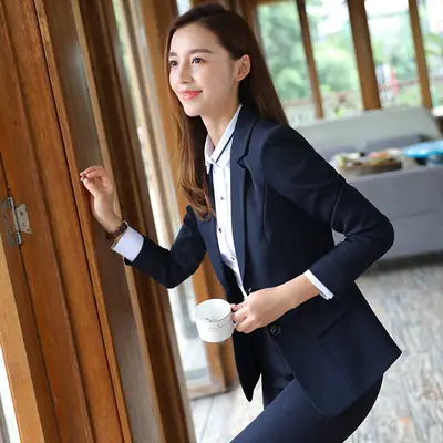 Professional Women's Black Suit Two-Piece Set Spring Autumn Winter