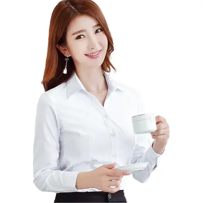 Women's White Vertical Jacquard Shirt Long Sleeve Winter Business Wear
