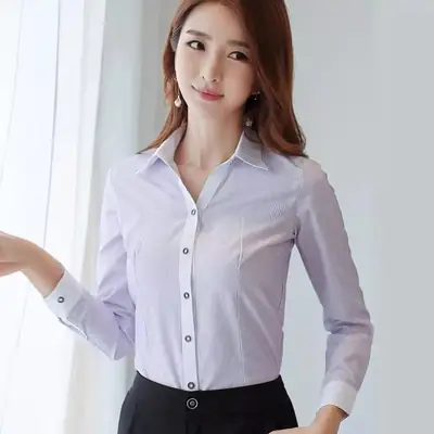 Purple Jacquard Slim Fit Long Sleeve Shirt for Women