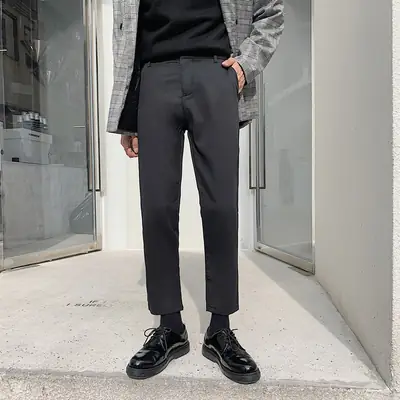 Men's Slim Fit Western Pants Ankle Length Black