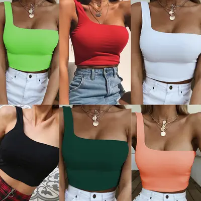 2025 Hot Style One Shoulder Crop Top White Women's
