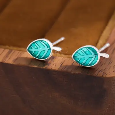 Fresh Blue Leaf Glue Earrings for Women