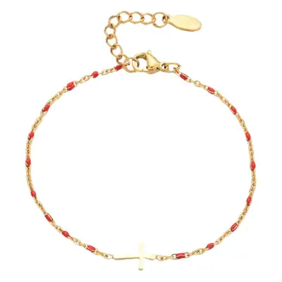 Stainless Steel Cross Bracelet for Women Blue Beads Gold Plated