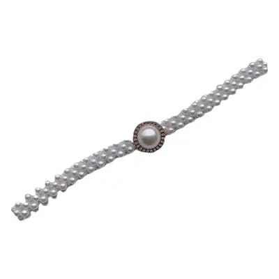 White Pearl Belt with Rhinestone Centerpiece for Women