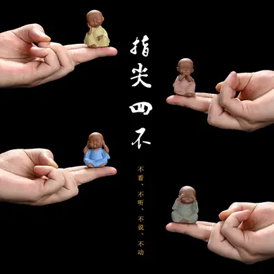 Mini Tea Pet Ornament Zen Purple Sand Pocket Three Four Little Monks