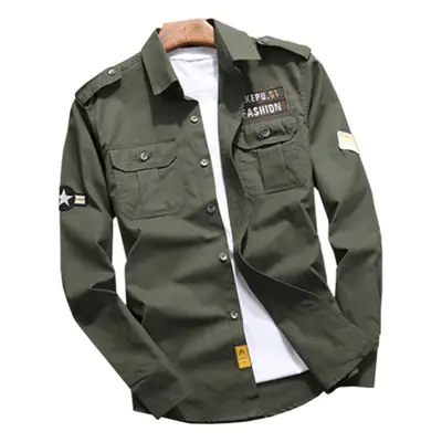 Men Navy Slim Fit Long Sleeve Shirt Jacket with Embroidered Details