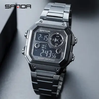 Sanda Men's Steel Band Waterproof Multifunctional Watch