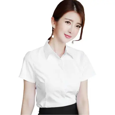 Women's Pointed Collar Short Sleeve White Shirt Spring Summer Business Wear