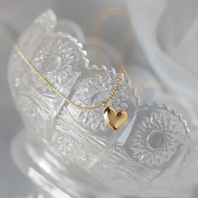Love Heart Japanese Student Necklace Gold Titanium Steel Plated 18K