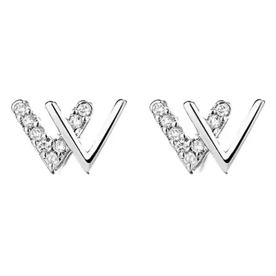 Double V Diamond Earrings for Women Silver