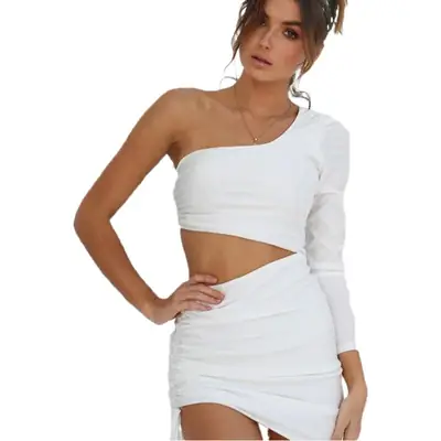 White One-Shoulder Cut Out Strap Dress for Women