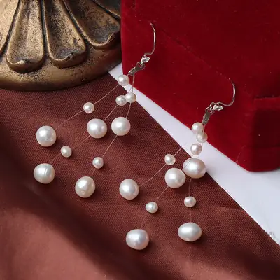 Natural Freshwater Pearl Earrings S925 Silver Women