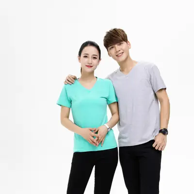 Light Blue V-Neck Lycra Cotton T-Shirt for Men