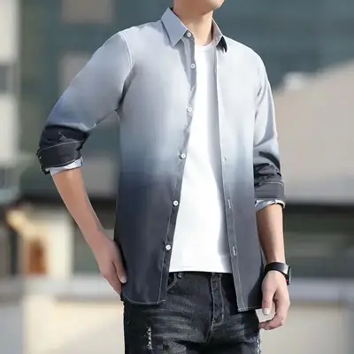 Men's Korean Style Long Sleeve Gradient Shirt Grey