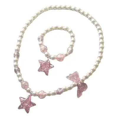 Cartoon Colorful Pearl Butterfly Necklace Set for Girls