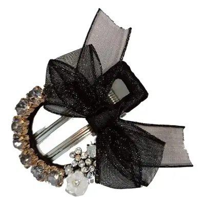 Black Rhinestone Side Hairpin with Lace Bow