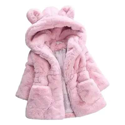 Girls Leopard Print Hooded Jacket Winter Cotton Faux Fur