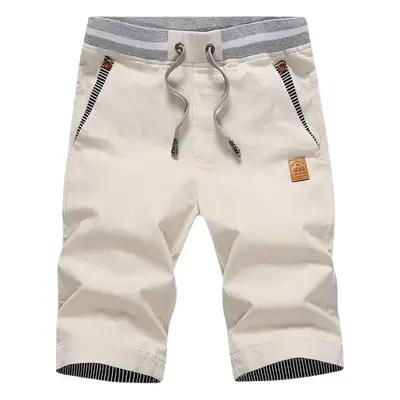 Men's Beige Zipper Shorts Quick Dry Cotton Large