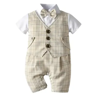 British Style Plaid Boy Suit Short Sleeve Conjoined