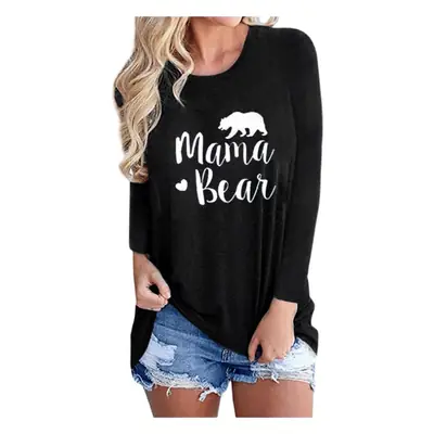Women's Black Mama Bear Printed Long Sleeve T-Shirt