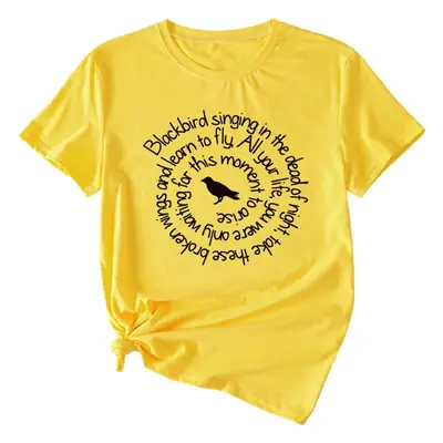 Women Yellow T-Shirt with Blackbird Graphic Design