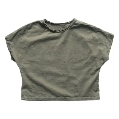 Summer Ins Korean Style Kids T-Shirt Olive Green Round Neck