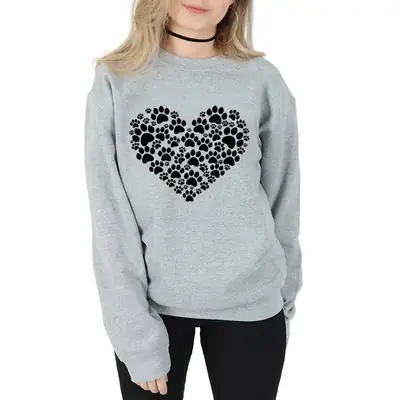 Gray Heart Print Hooded Sweatshirt Women