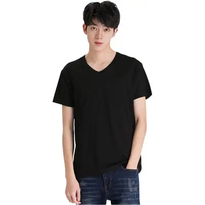Men V-Neck Grey T-Shirt Loose Fit Casual Wear