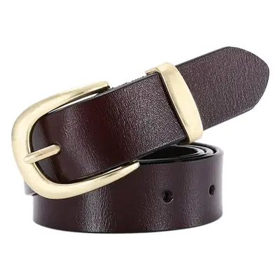 Women's Red Genuine Leather Belt with Gold Buckle