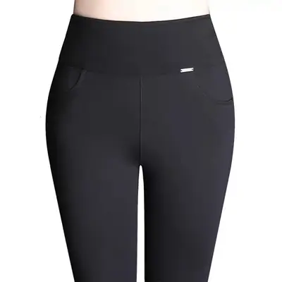 Women's Ankle Pants Black Elastic High Waist Spring Autumn