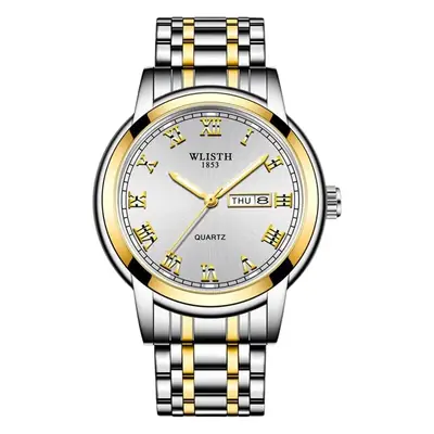 Business Men's Blue Dial Quartz Watch with Luminous Steel Band