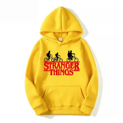 Men's Grey Stranger Things Hoodie with Stamp Print