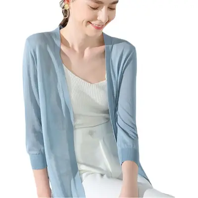 2025 Summer Linen Ice Silk Mid-Length Cardigan Women