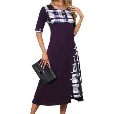 2024 Orange Plaid Anarkali Dress Large