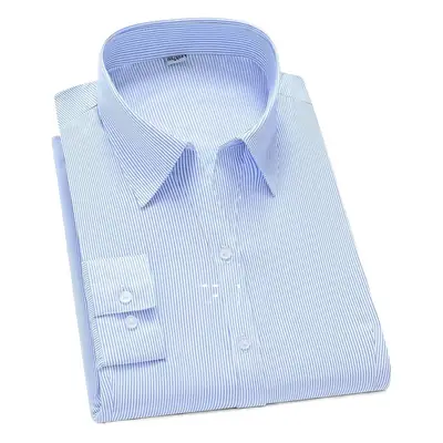Women's Blue Striped V-Neck Long Sleeve Shirt