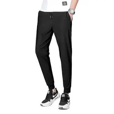Men's Black Ice Silk Elastic Sports Pants Large