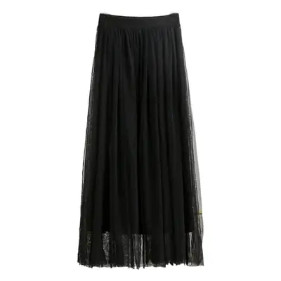 White Mesh Pleated Mid-Length Skirt for Women