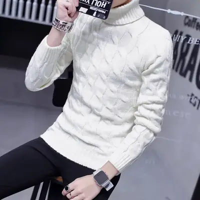 Winter Men's Black Turtleneck Knit Pullover